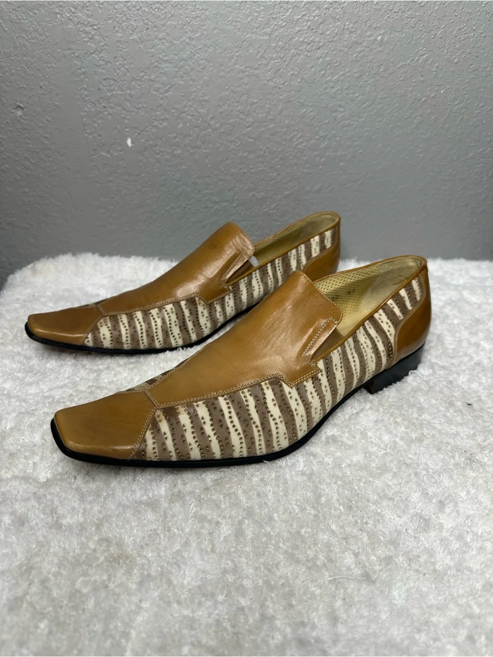 Carlo Ventura Italian Leather Striped Square Toe loafers 41 US 8